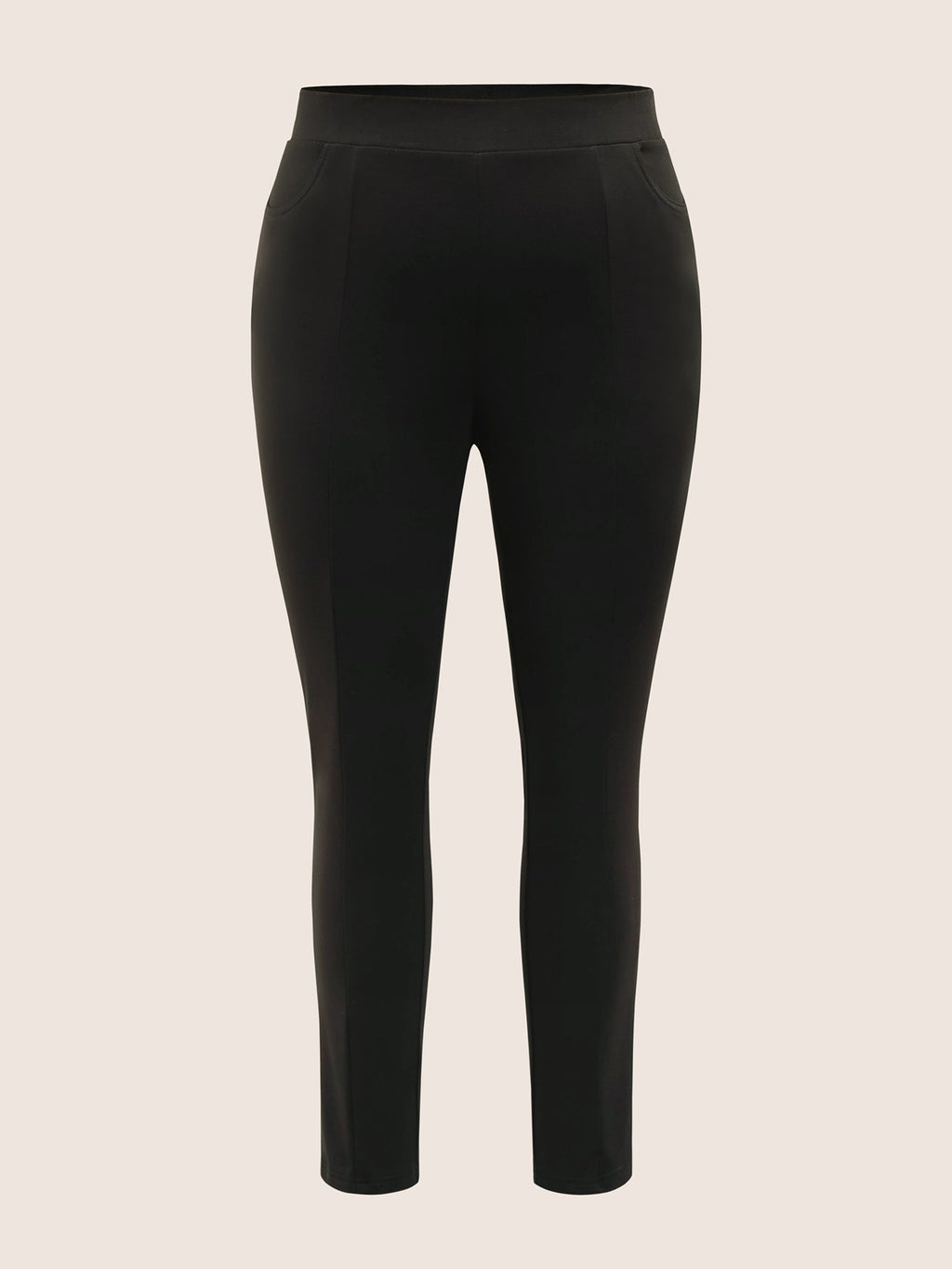 Plain Elastic Waist High Rise Slim Pants