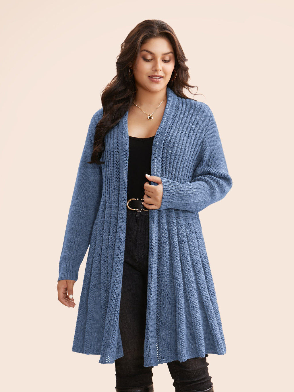 Plain Textured Kimono Collar Cardigan