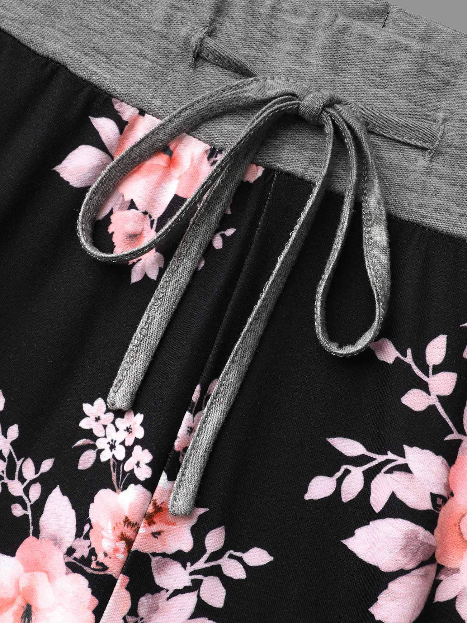 Floral Contrast Waist Lounge Bottoms
