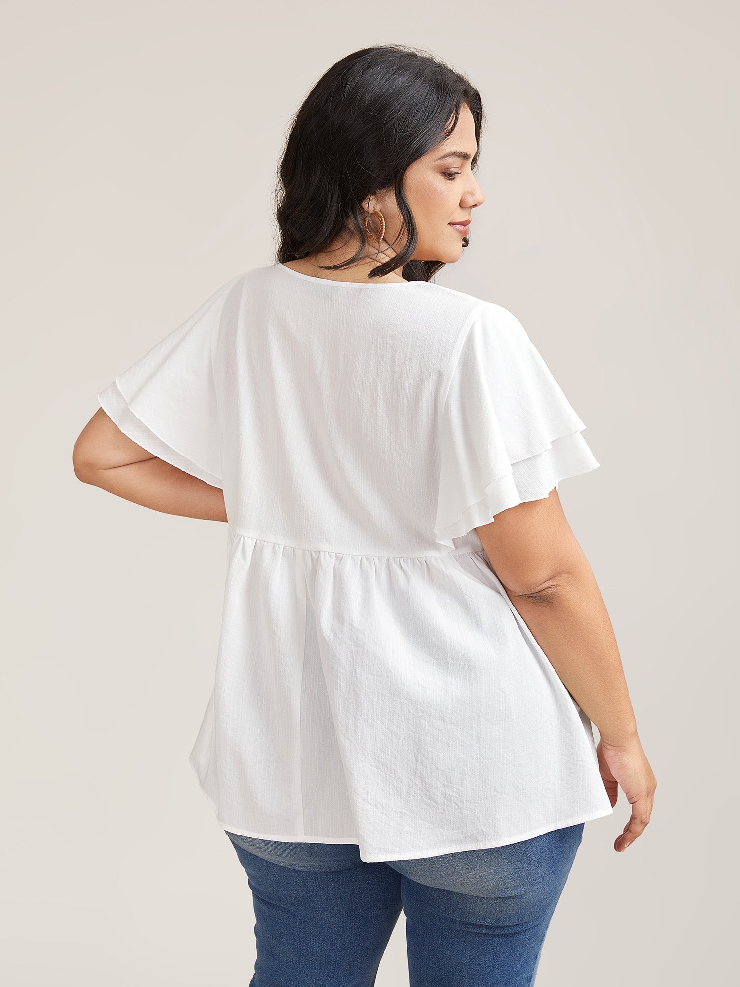 Embroidered Layered Flutter Sleeve Blouse