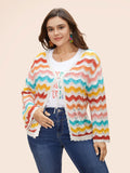 Cotton Rainbow Perforated Front Tie Cardigan