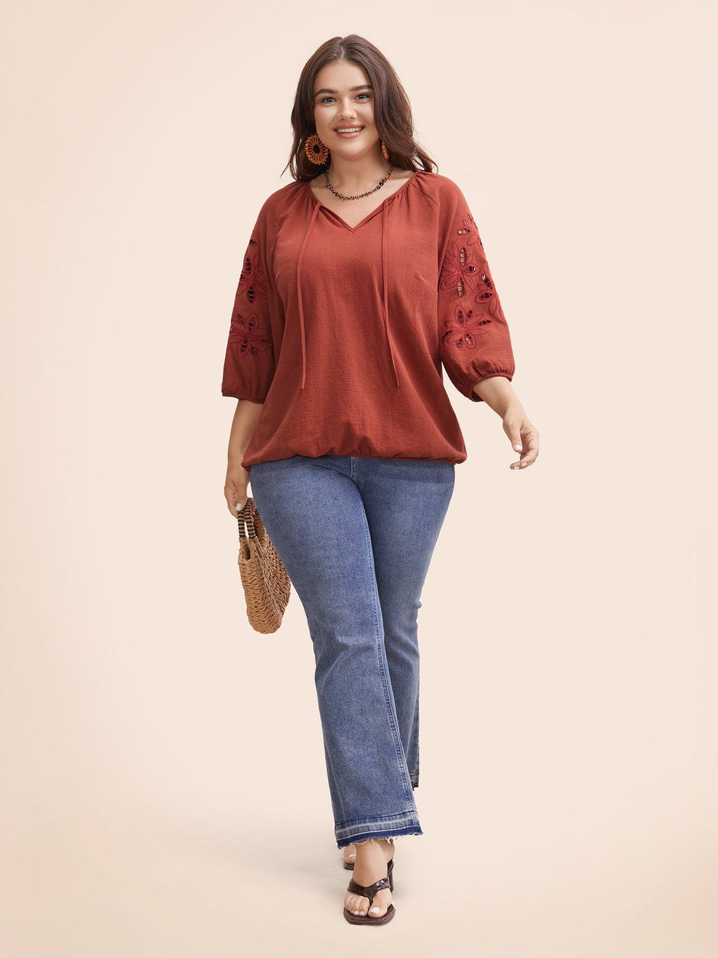 Broderie Anglaise Gathered Tie Knot Blouse