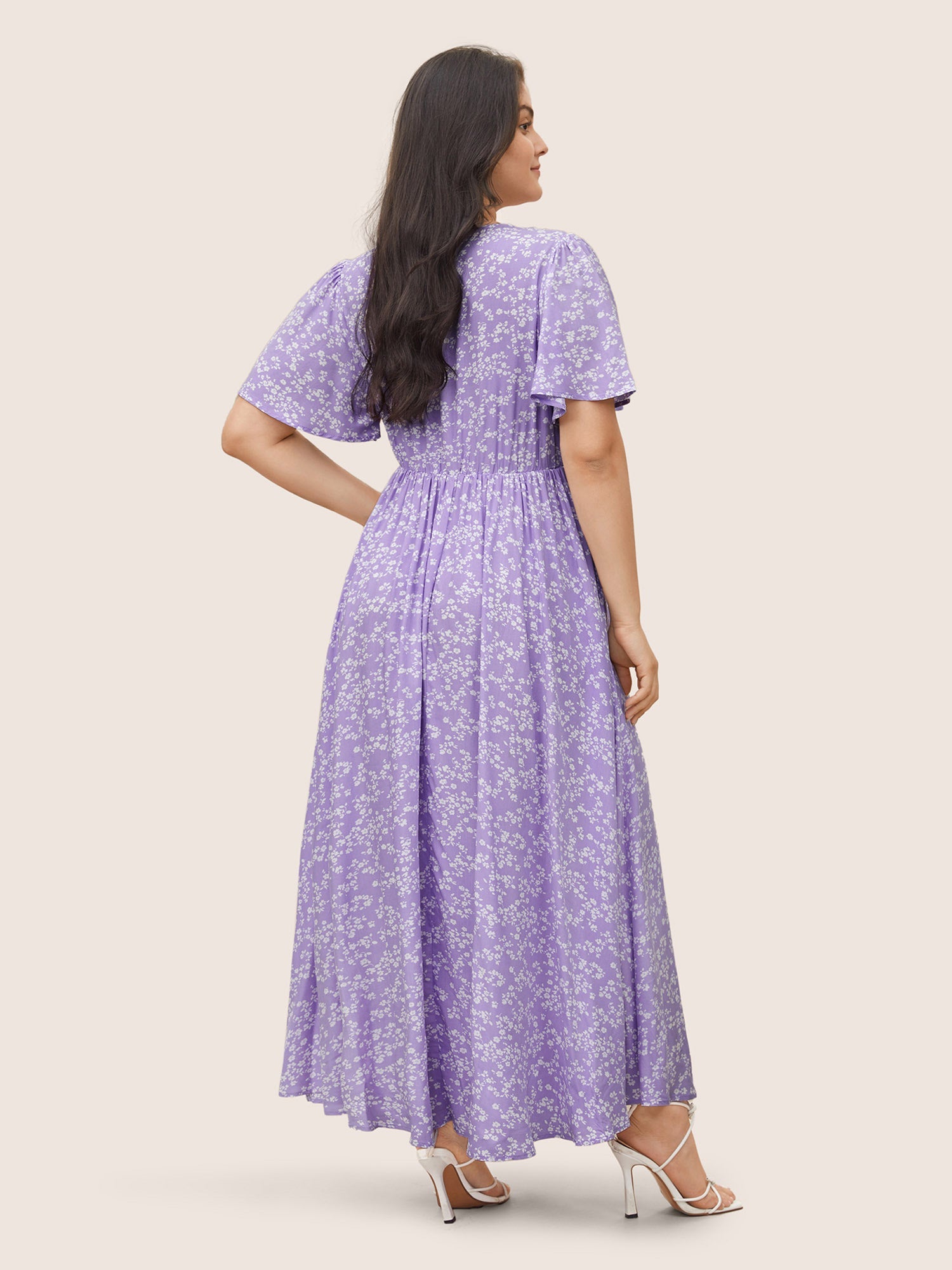 Bloom Dress - Flutter Sleeve Ditsy Floral Pocket Split Maxi Dress