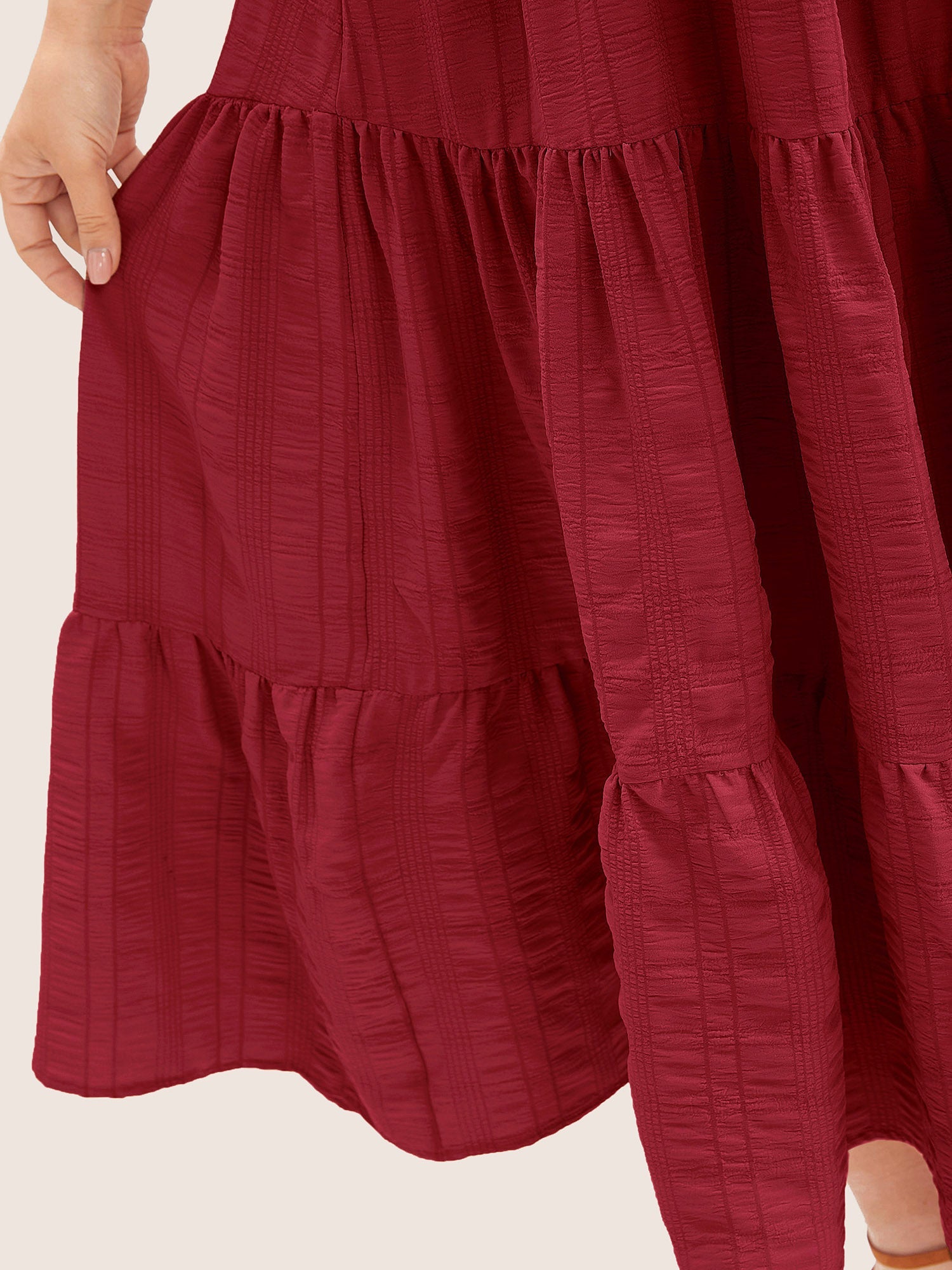 Plain Ruched Drawstring Pocket Ruffle Tiered Dress