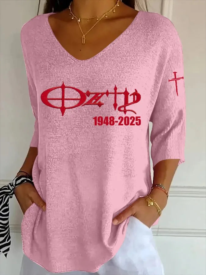 Women's Casual Rock Legend Memorial Print Knitted T-shirt