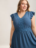 Lace Textured Spliced Pockets Midi Dress