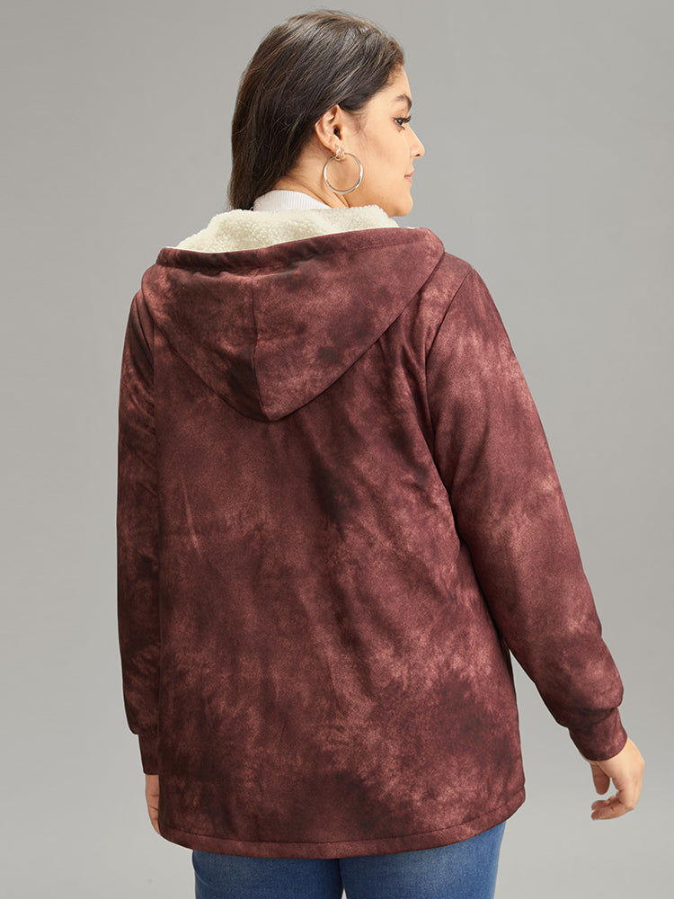 Tie Dye Patchwork Fluffy Zipper Hooded Jacket