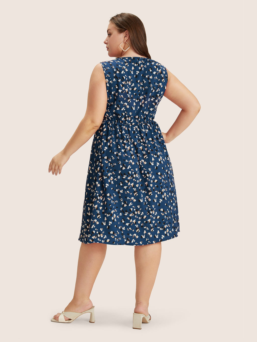 Allover Print Pocket Flutter Crossover Ruched Tank Dress