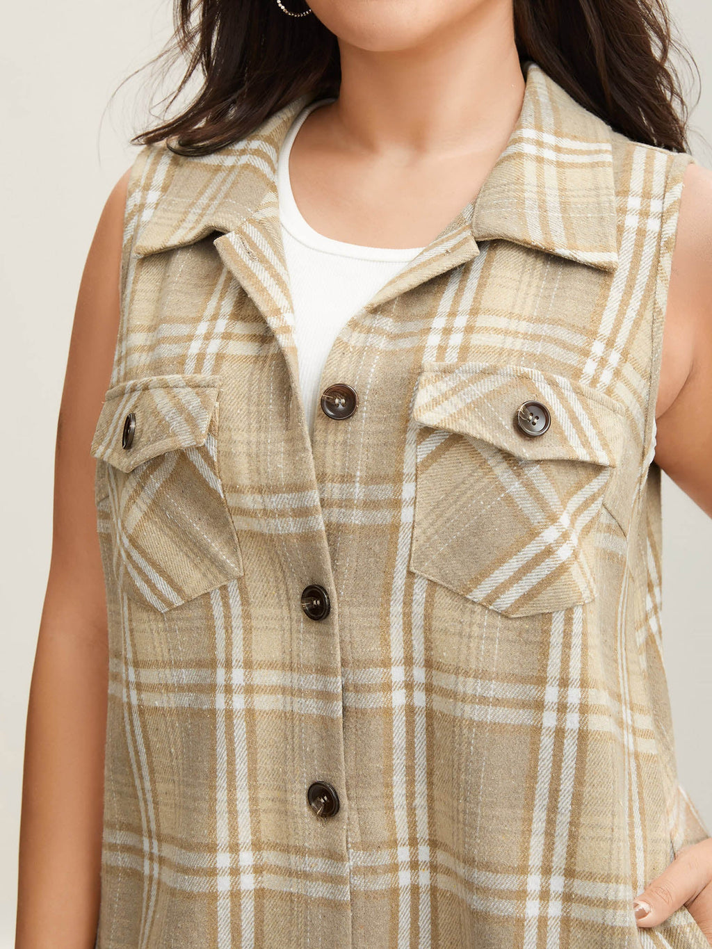 Plaid Flap Detail Sleeveless Jacket