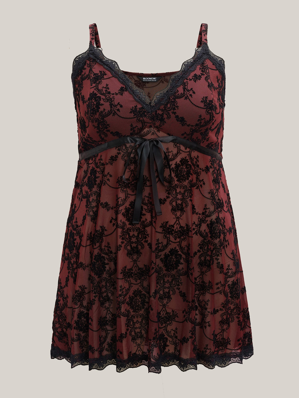 Sheer Floral Lace Patchwork Tie Sleep Dress