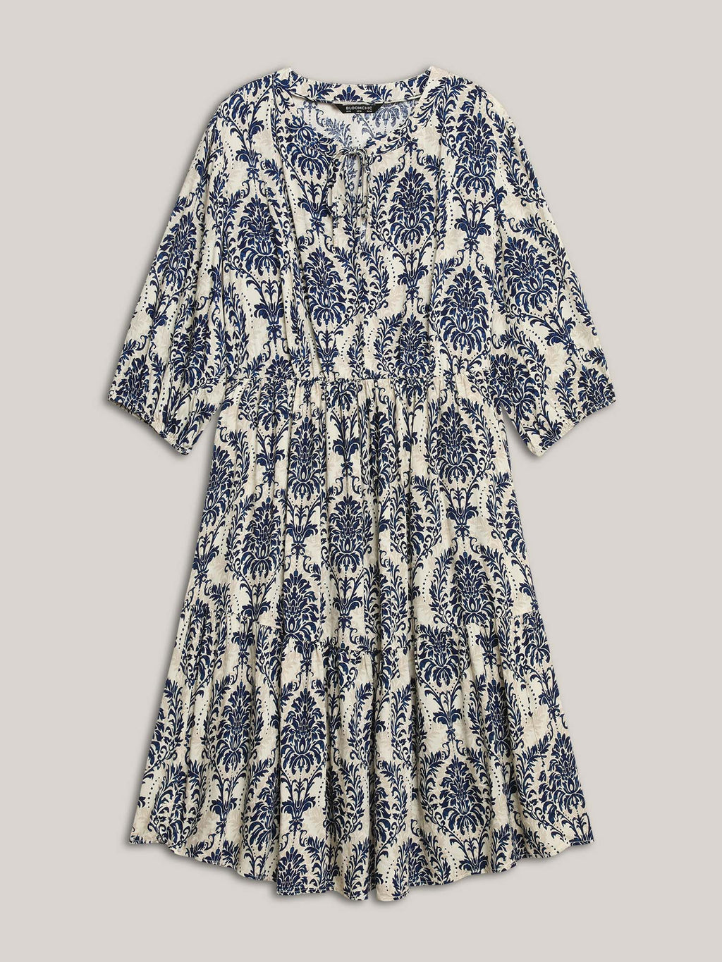 Boho Print Tie Knot Puff Sleeve Dress