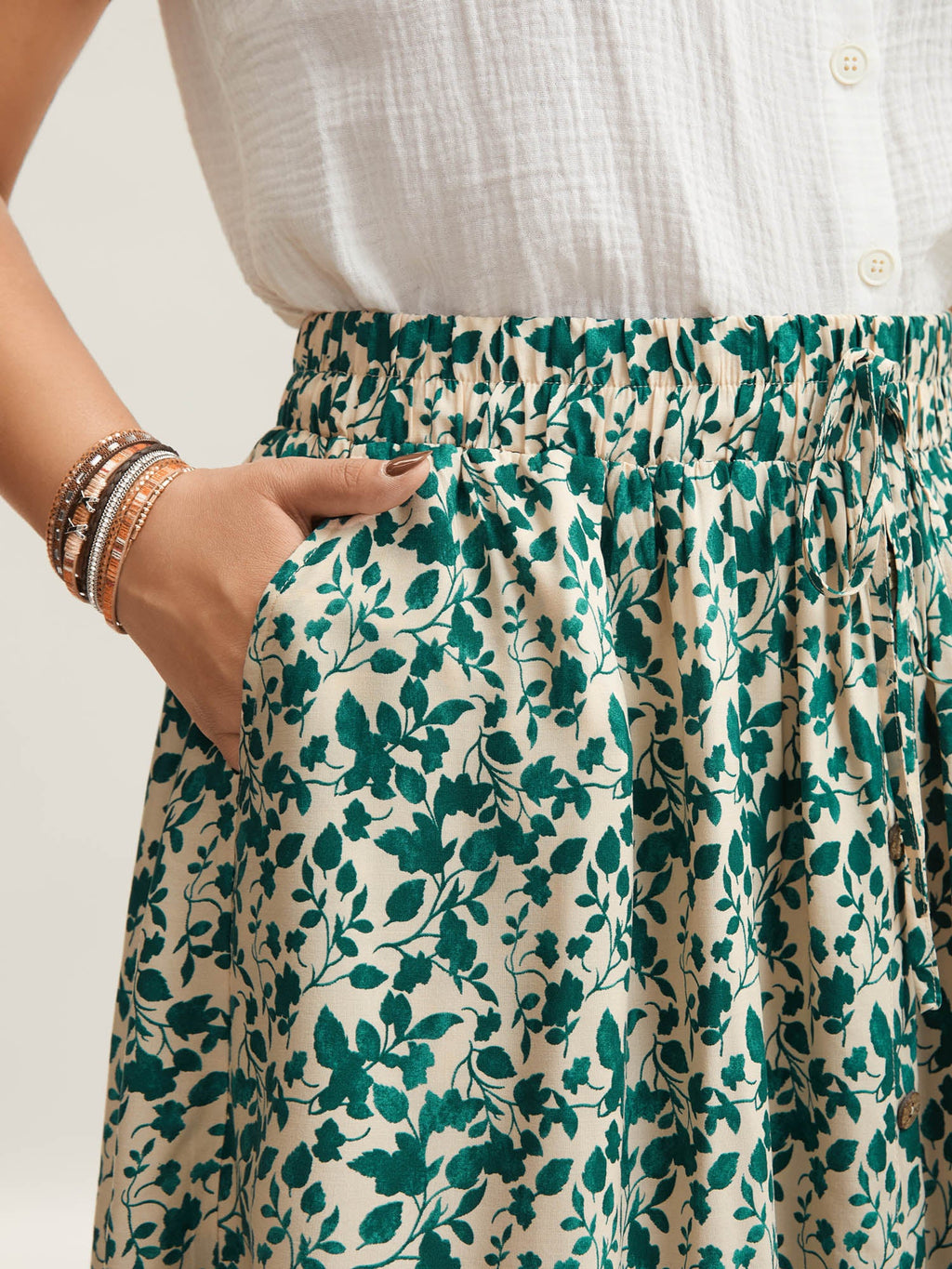 Stretchy Waist Boho Print Tied Midi Skirt