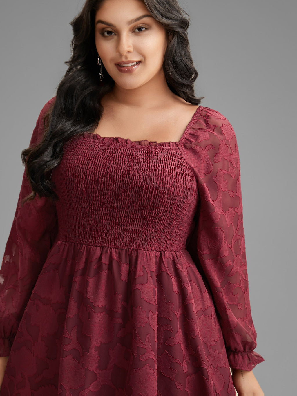 Jacquard Texture Square Neck Midi Dress