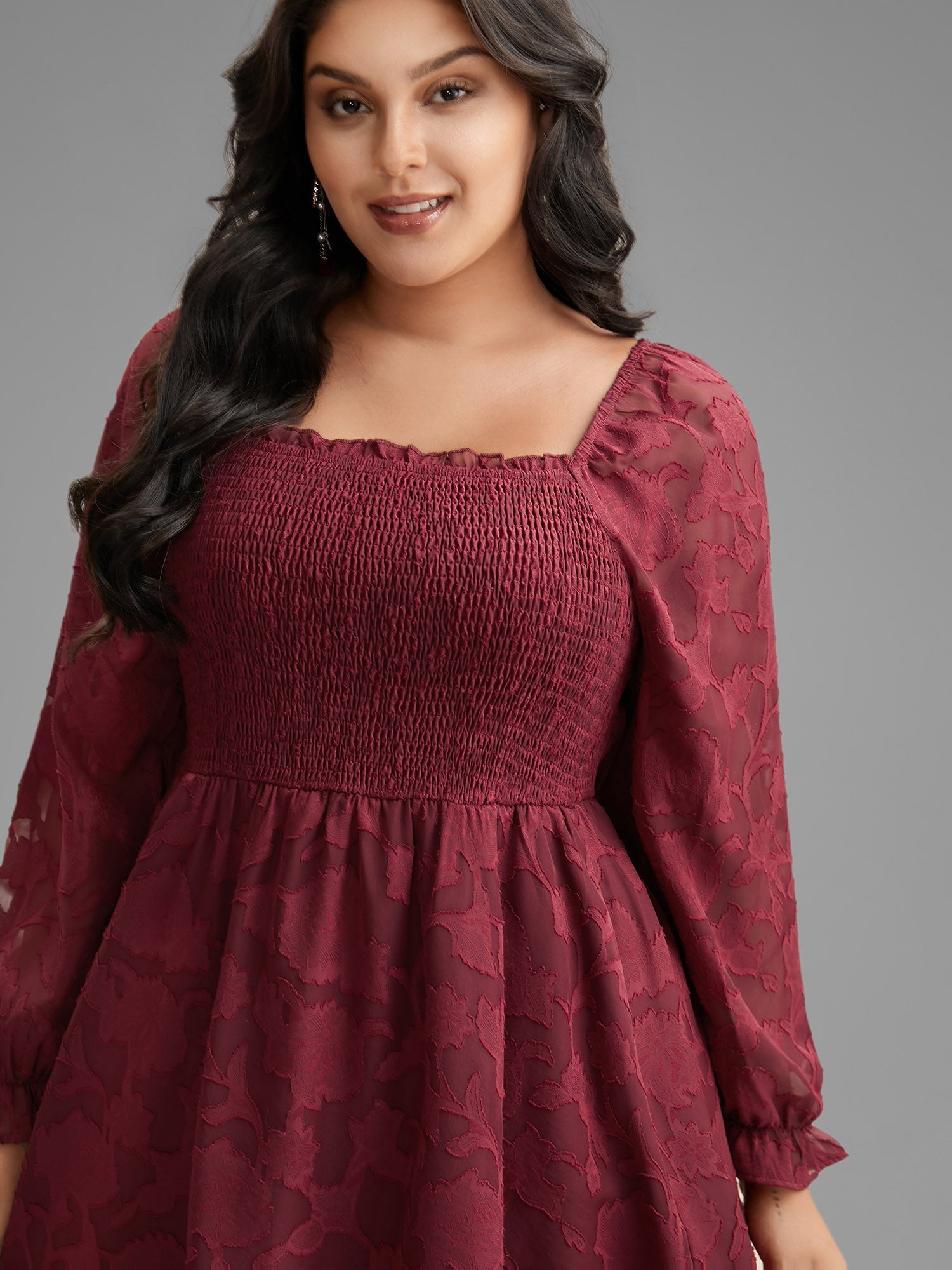 Jacquard Texture Square Neck Midi Dress