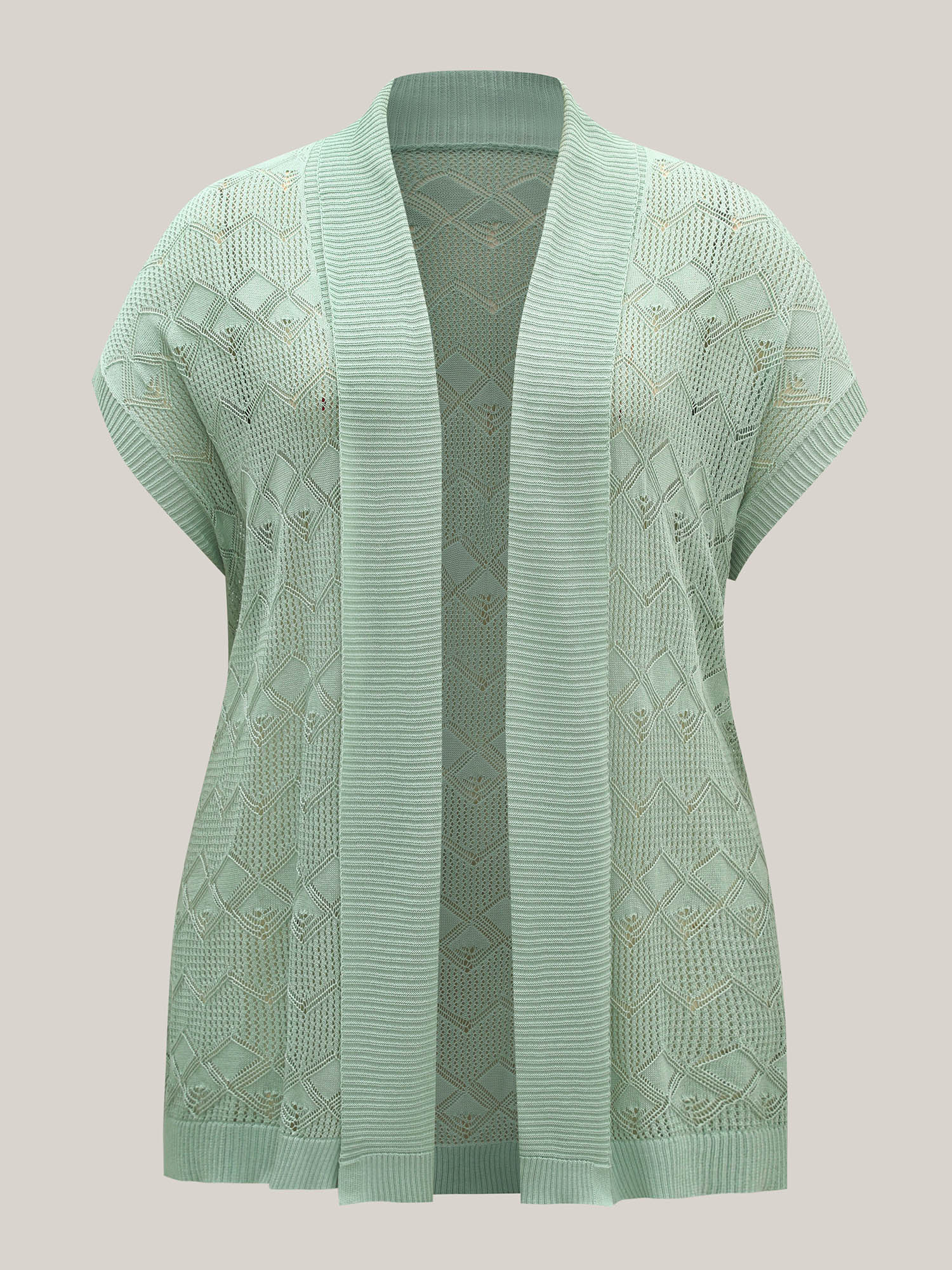 Eyelet Trim Folded Collar Knit Cardigan