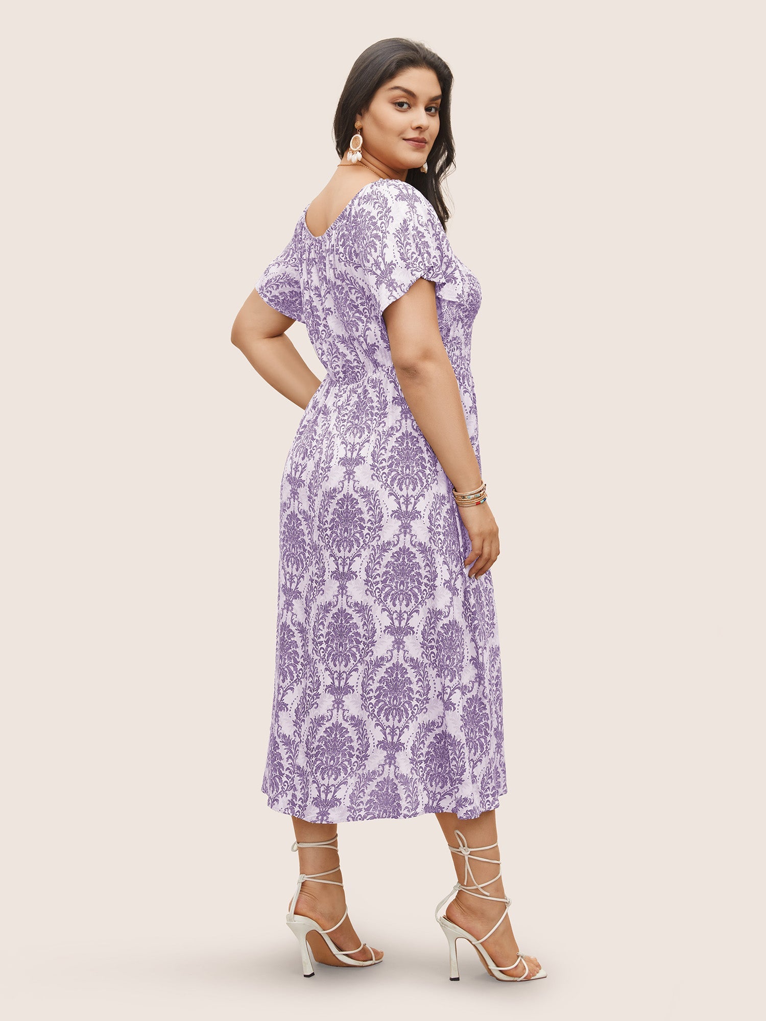 Bandana Print Shirred Off Shoulder Dress