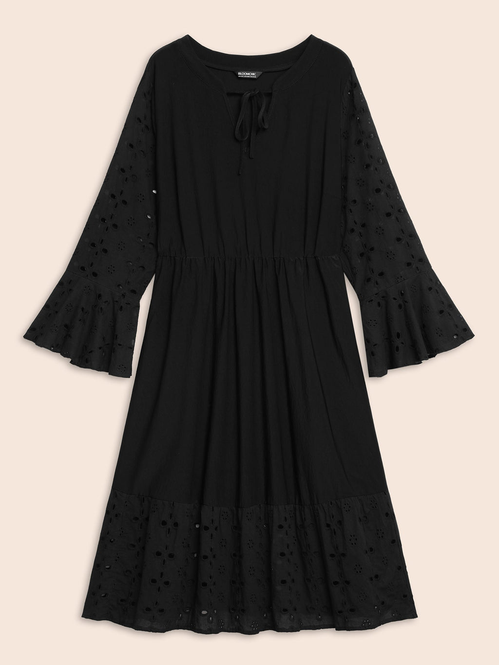 Embroidered Flare Cuffs Midi Dress