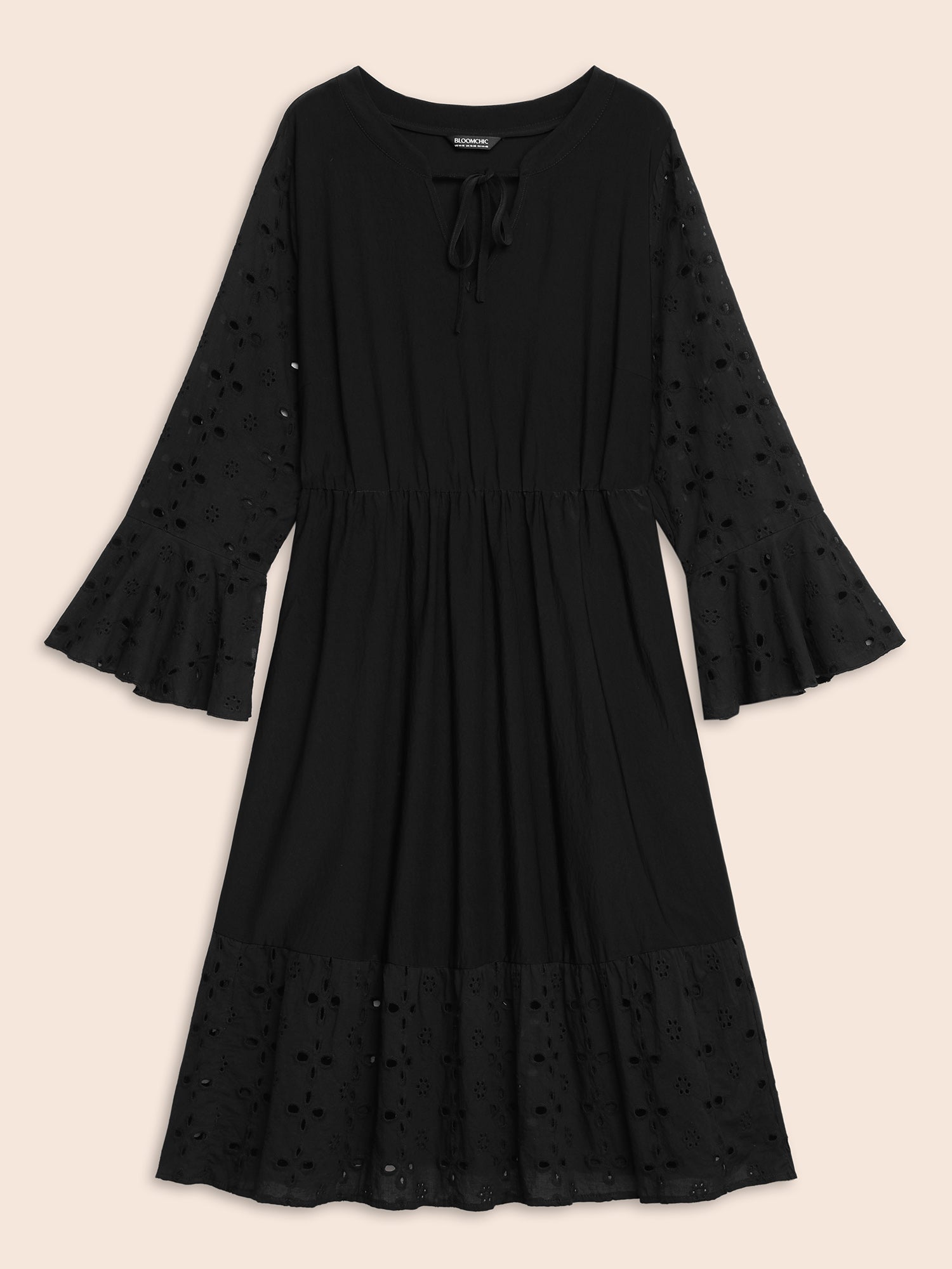 Embroidered Flare Cuffs Midi Dress
