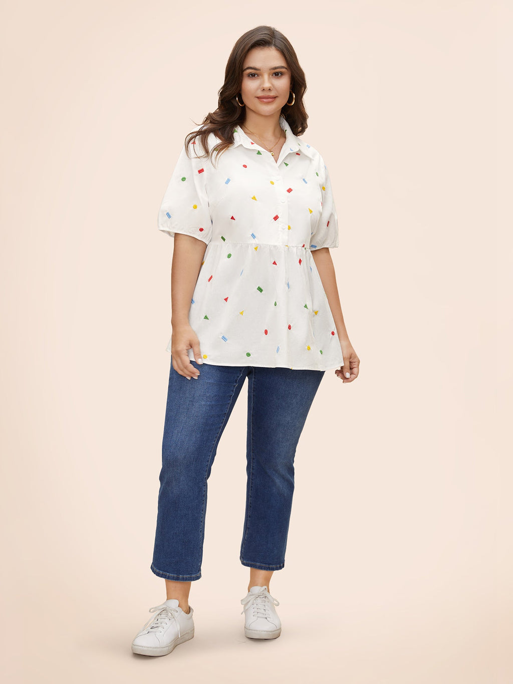 Cotton Geometric Embroidery Tunic Blouse