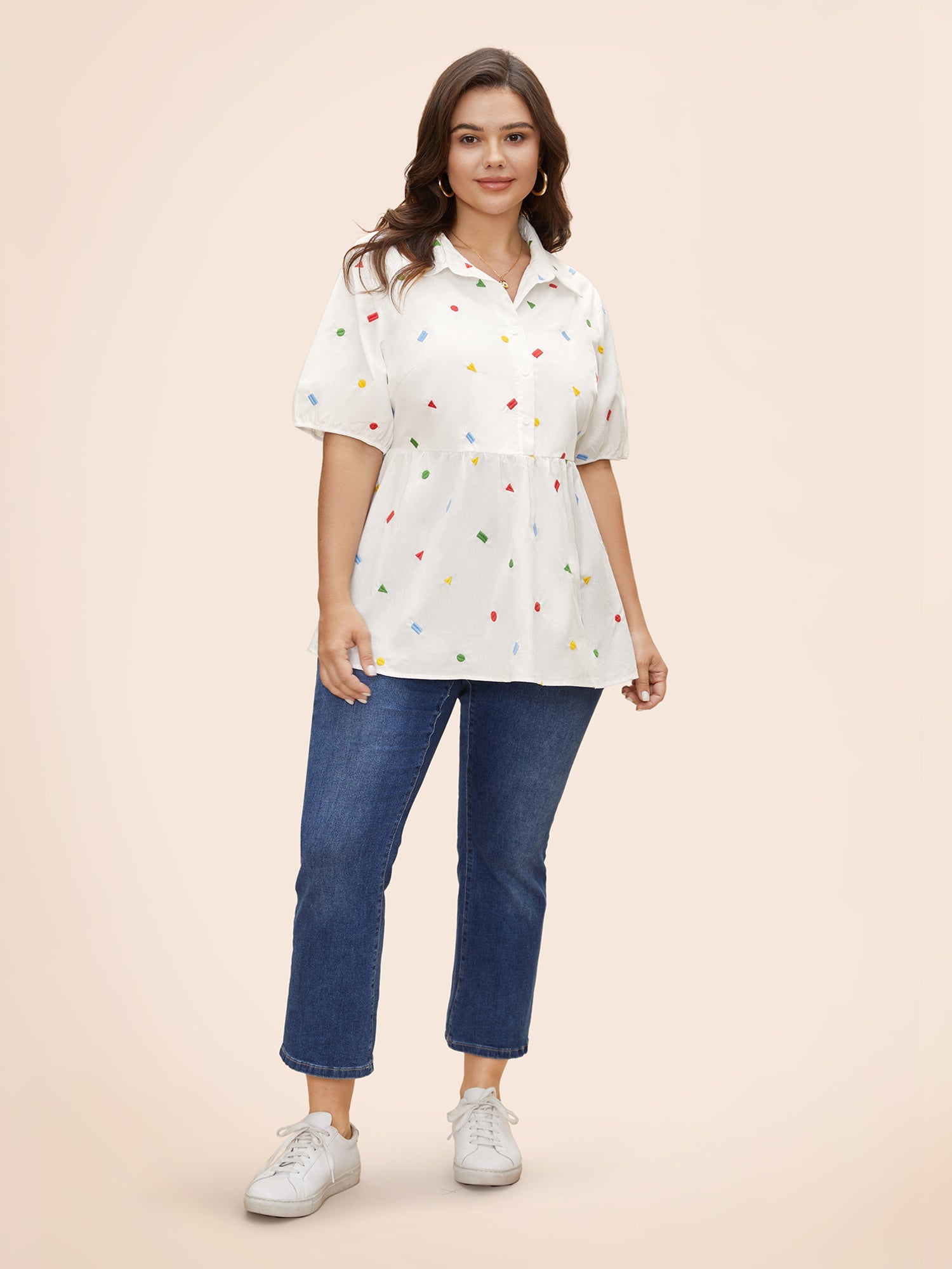 Cotton Geometric Embroidery Tunic Blouse