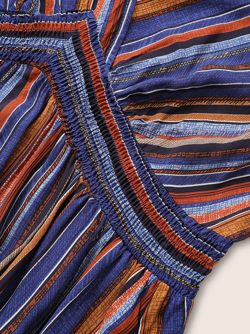 Striped Contrast Dolman Sleeve Shirred Pocket Split Flutter Dress