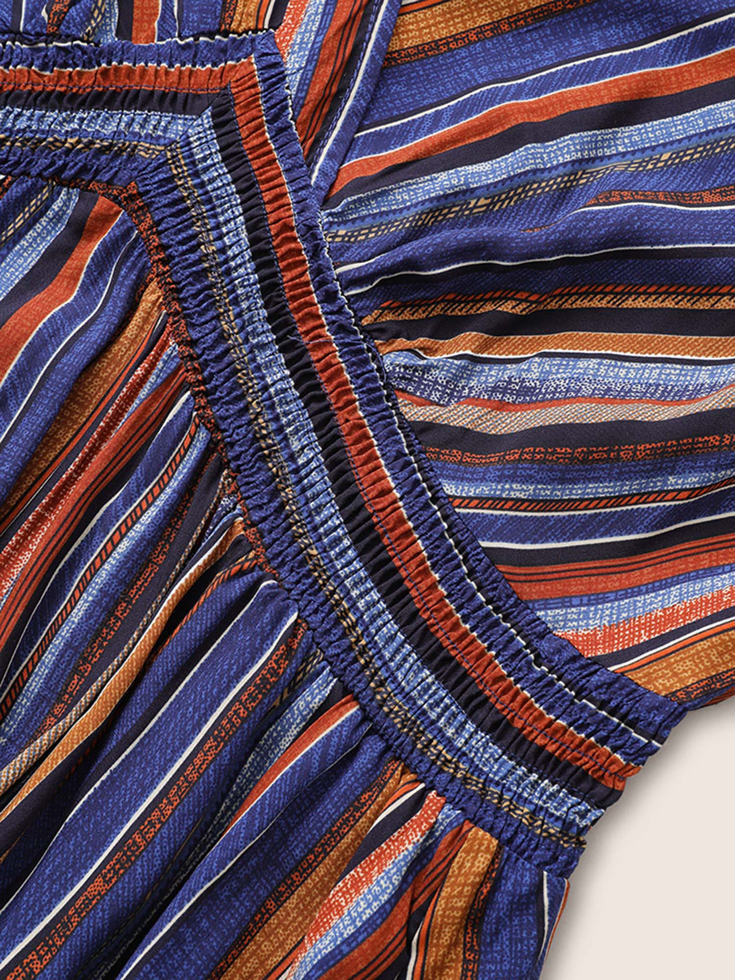 Striped Contrast Dolman Sleeve Shirred Pocket Split Flutter Dress