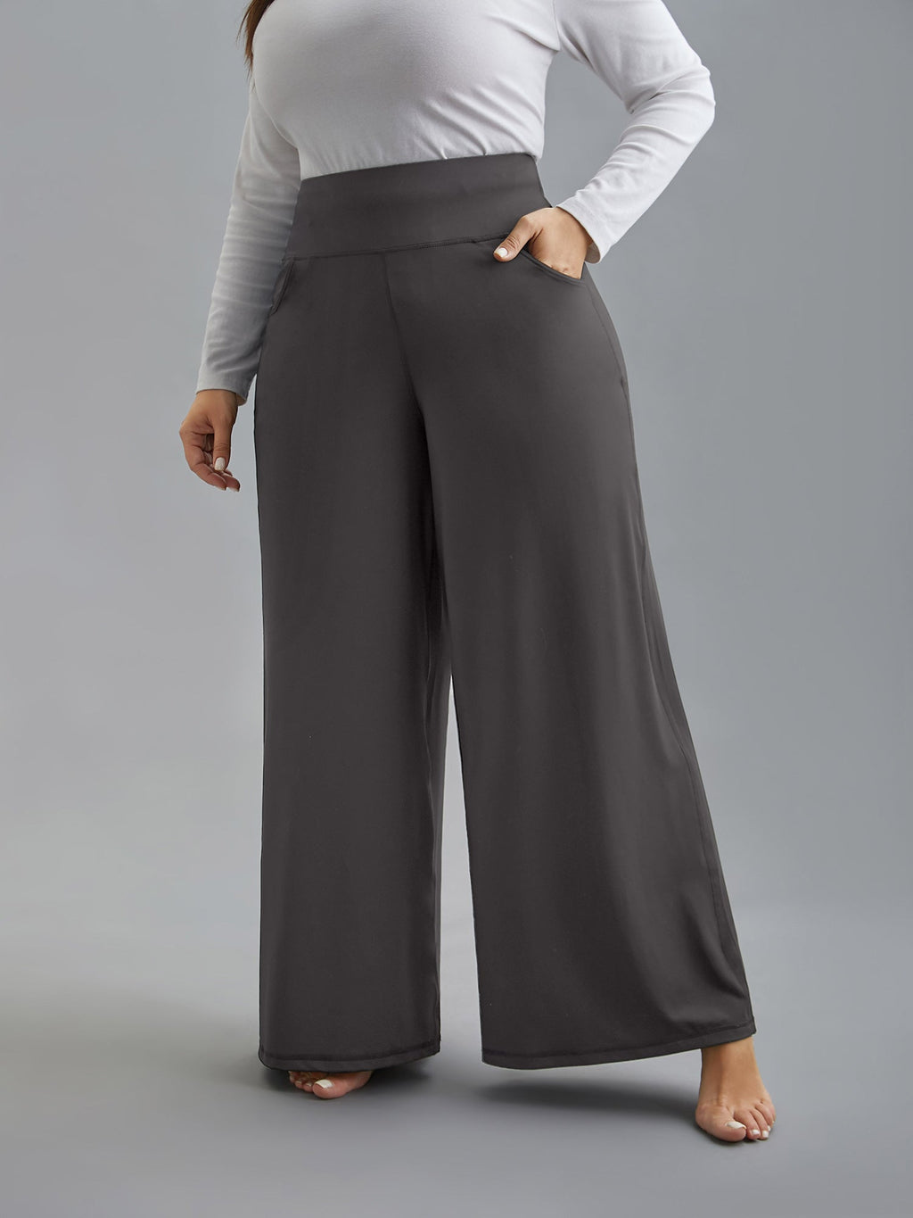 Super Stretchy Wide-Leg Casual Pocket Pants