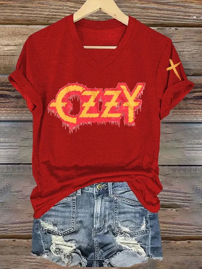 Women's heavy metal Hot Singer Printed V-Neck T-Shirt