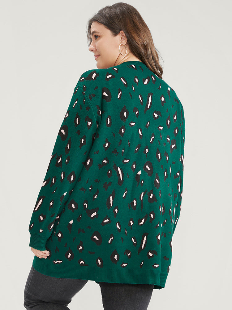 Leopard Super Soft Knit Pocket Jacquard Open Front Cardigan