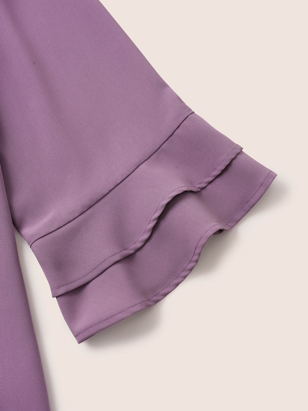 Solid Ribbon Tied Collar Bell Sleeve Blouse