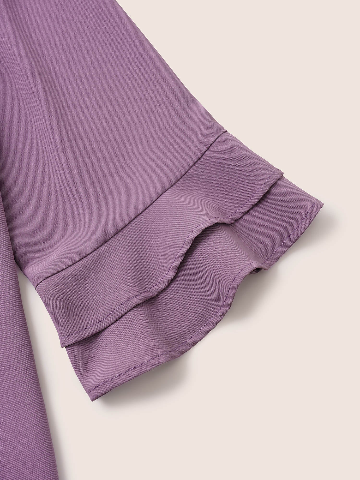 Solid Ribbon Tied Collar Bell Sleeve Blouse