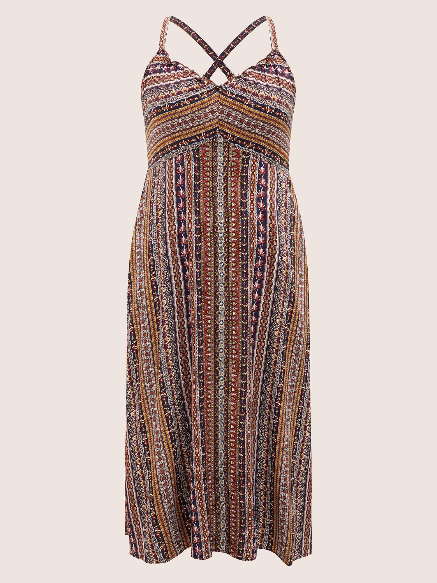 Boho Print Elastic Waist Split Hem Cami Dress
