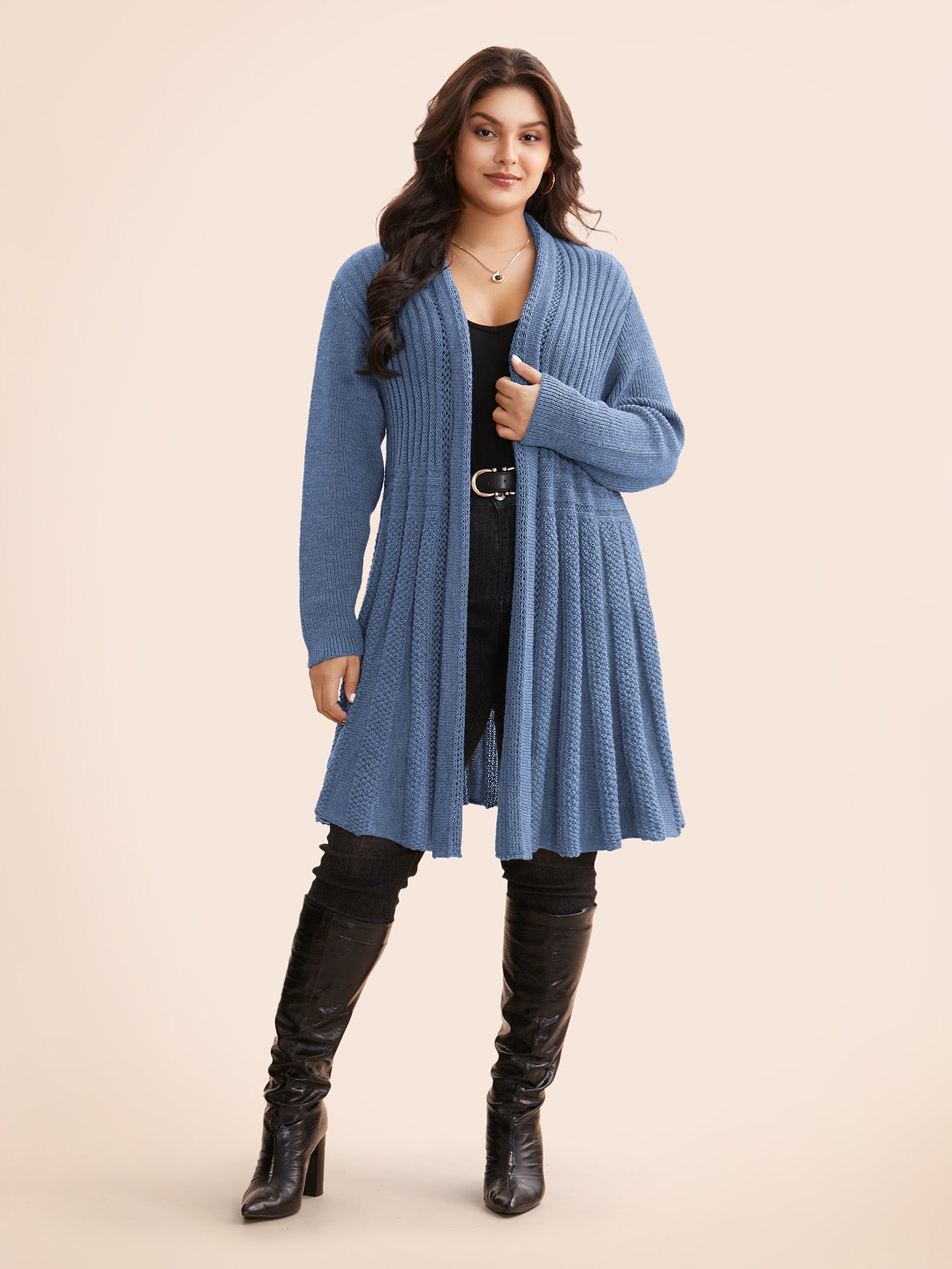 Plain Textured Kimono Collar Cardigan