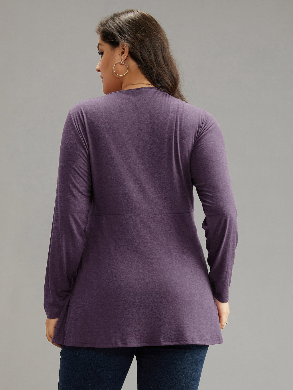 Solid Crossover V Neck Ruffle Hem T-shirt