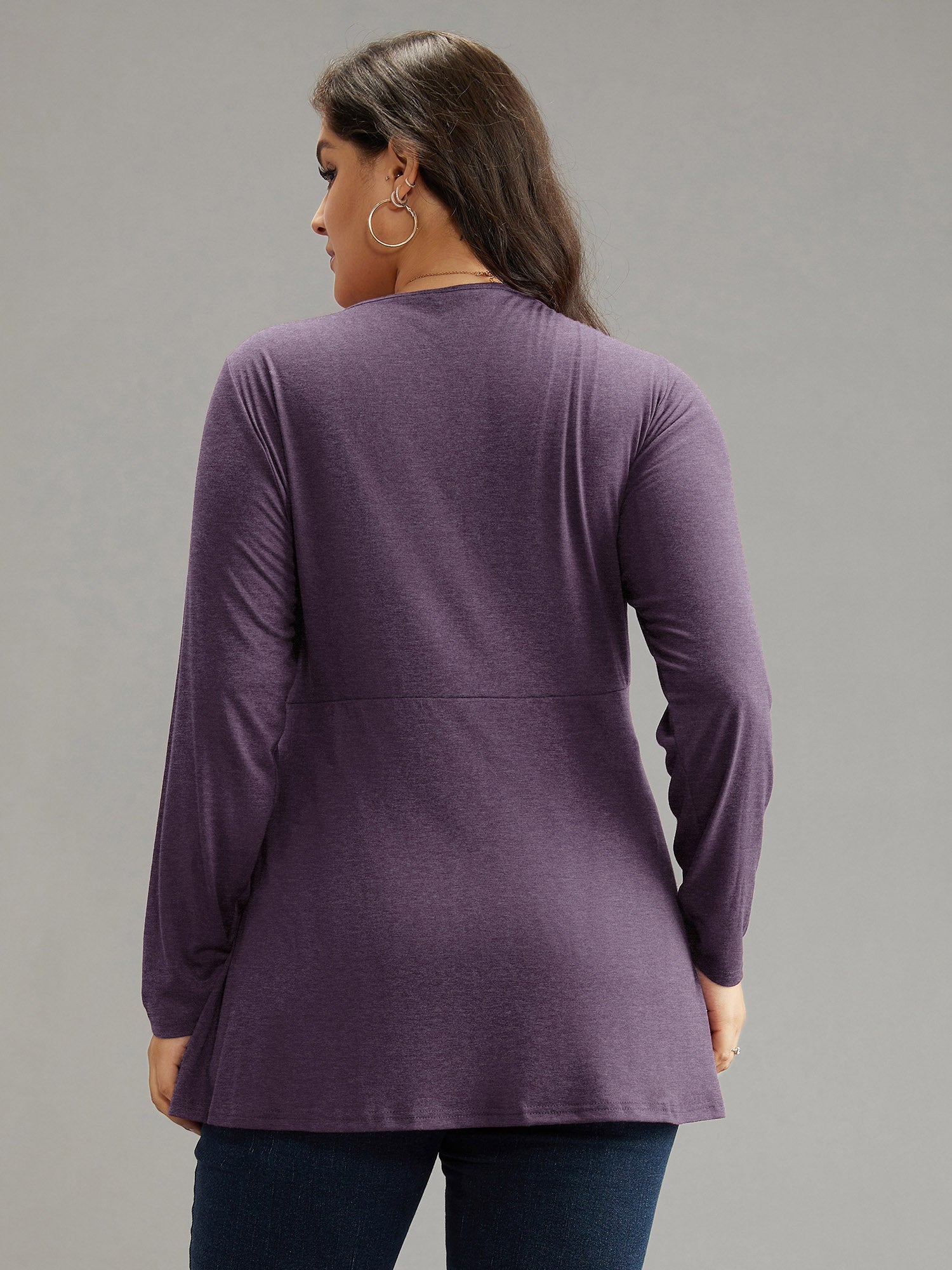 Solid Crossover V Neck Ruffle Hem T-shirt