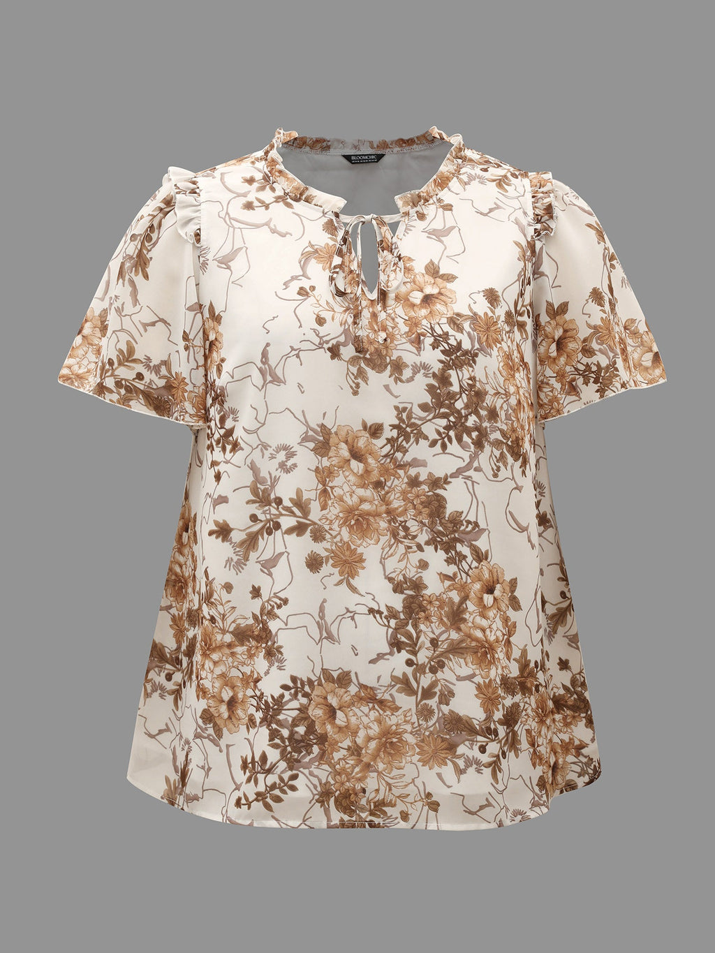 Floral Print Ruffle Neck Shirt