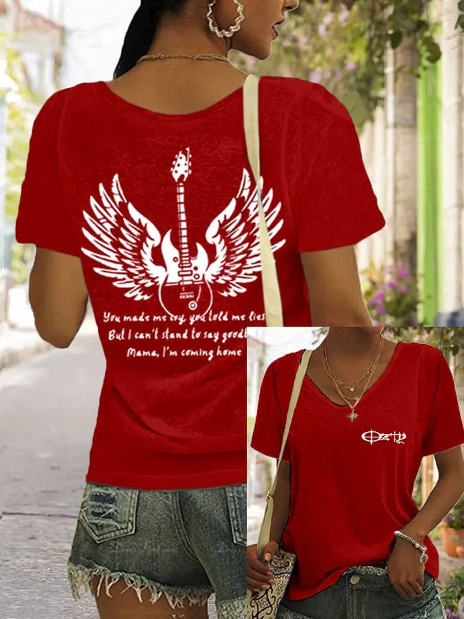 Women's Rock Legend Memorial Print V-Neck T-Shirt