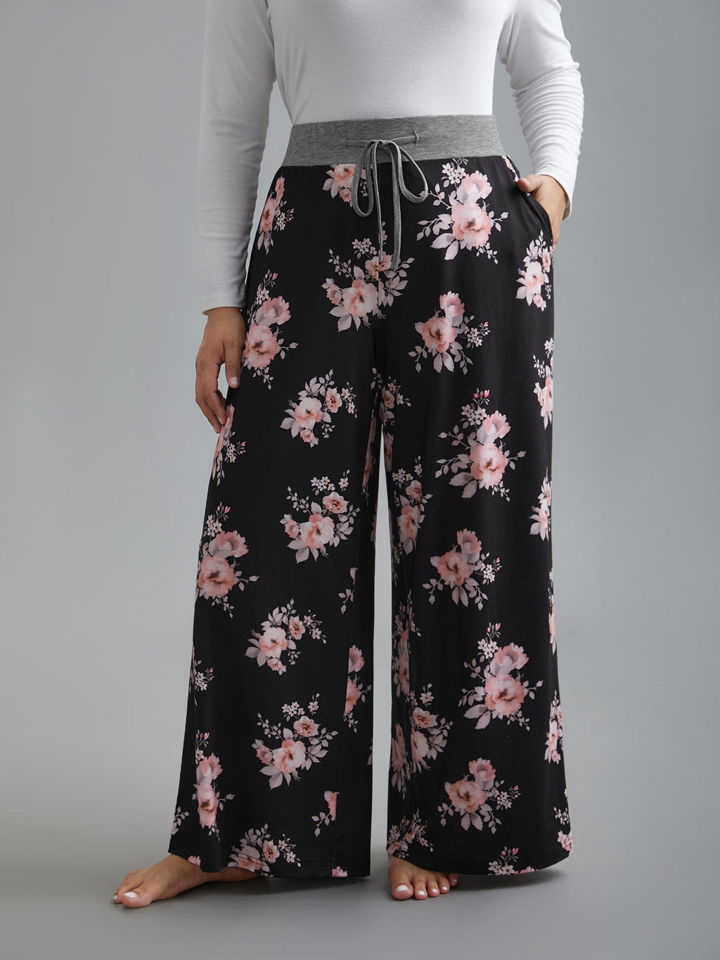 Floral Contrast Waist Lounge Bottoms