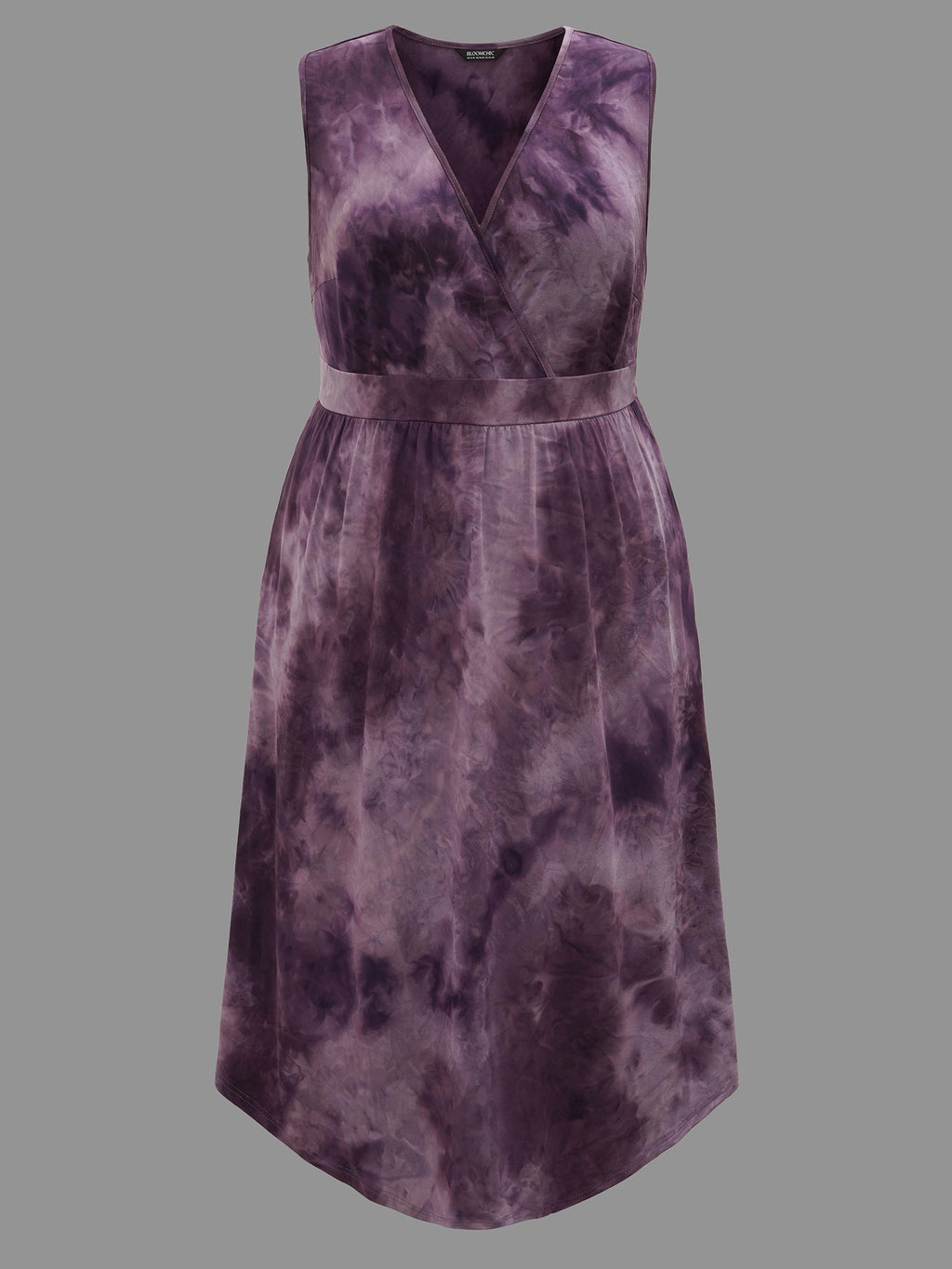 Tie-Dye Surplice Neck Curved Hem Midi Dress
