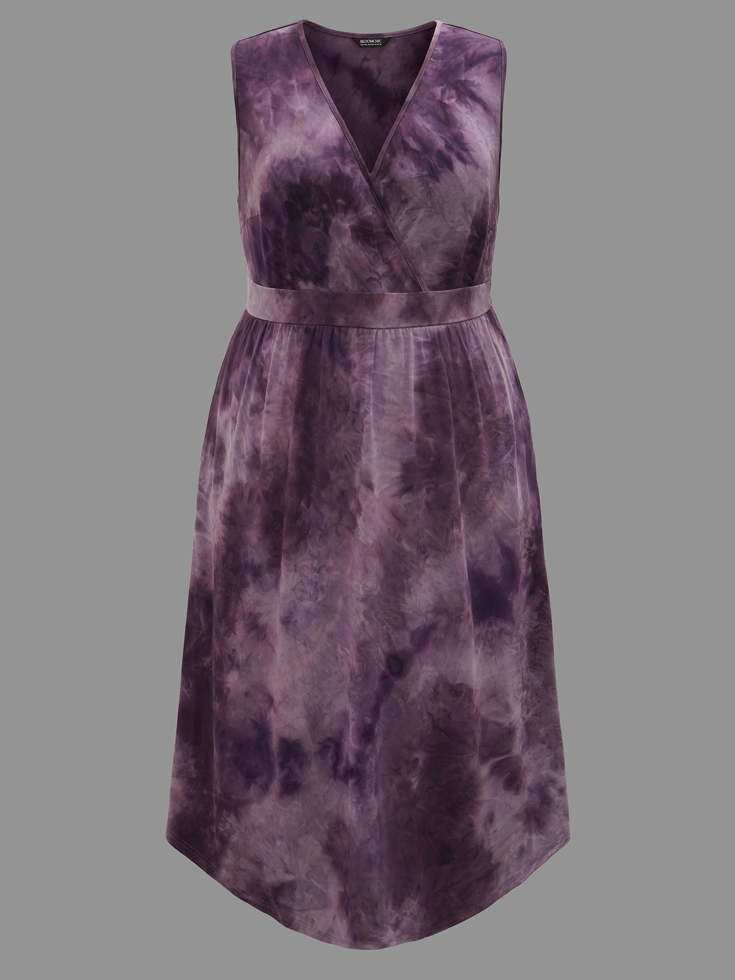 Tie-Dye Surplice Neck Curved Hem Midi Dress
