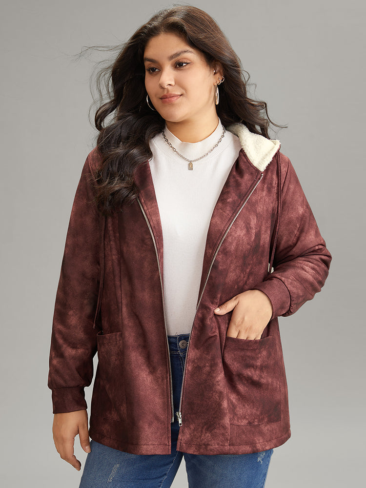 Tie Dye Patchwork Fluffy Zipper Hooded Jacket