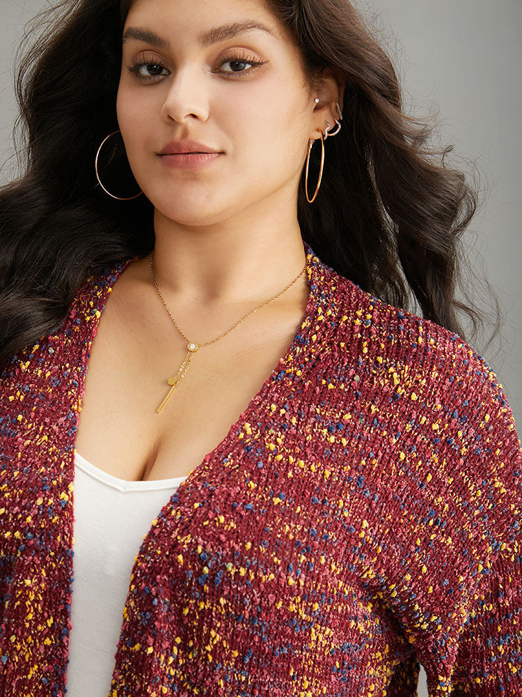 Color Textured Open Front Cardigan