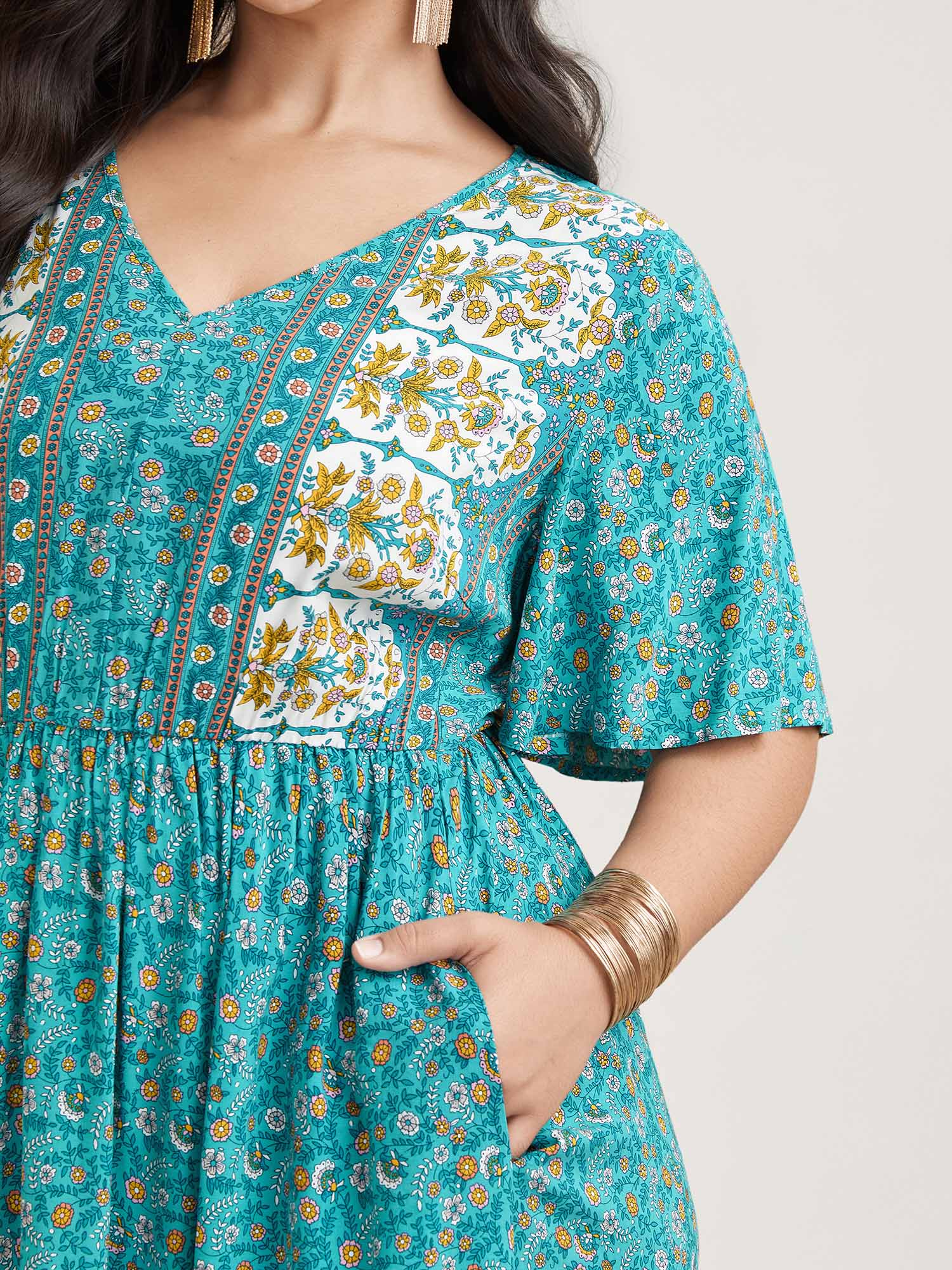 Boho Floral Print V-Neck Maxi Dress