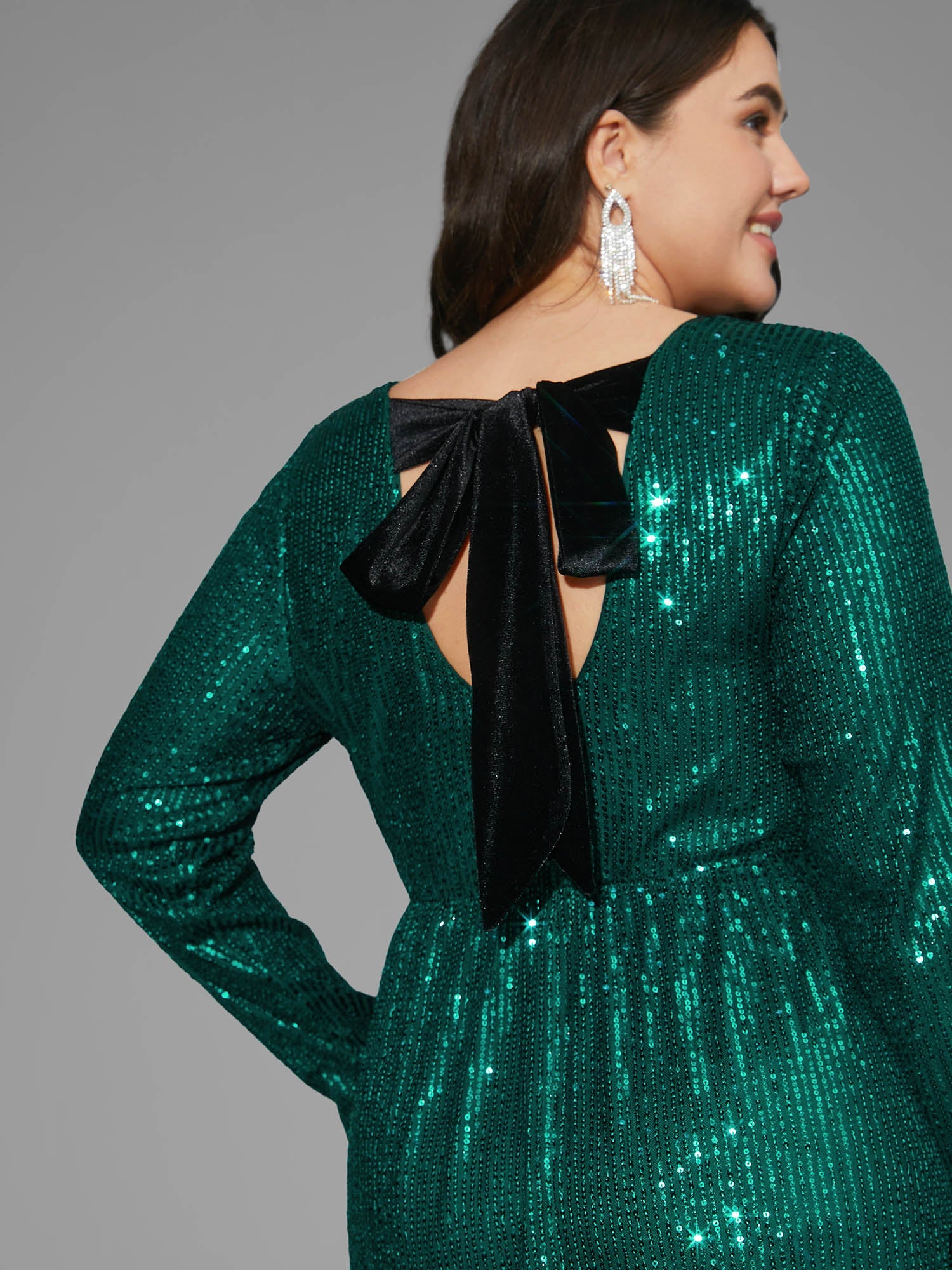 Sequin Patchwork Velvet Tie Knot Dress