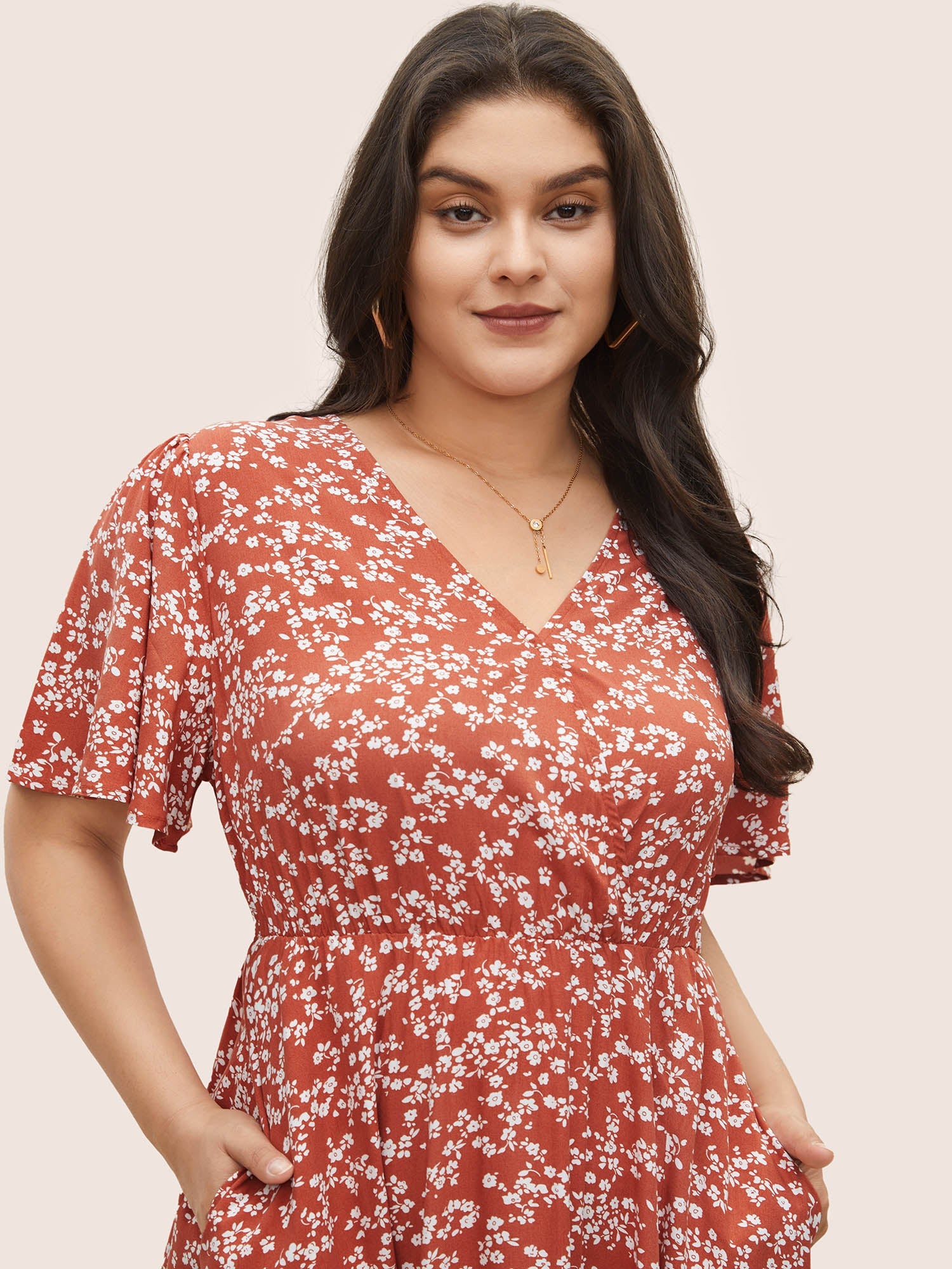 Bloom Dress - Flutter Sleeve Ditsy Floral Pocket Split Maxi Dress