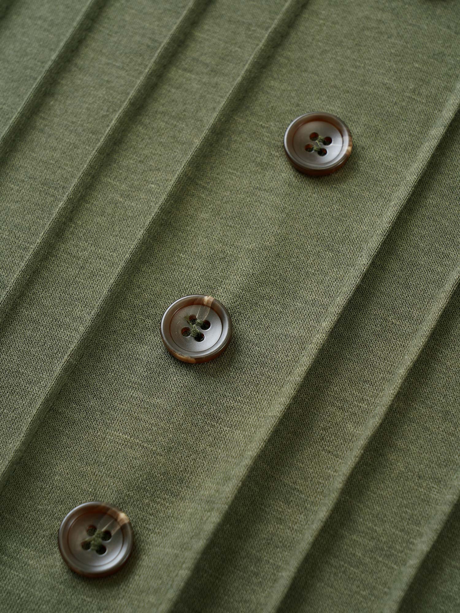 Solid Pleated Front Button Detail V Neck T-shirt