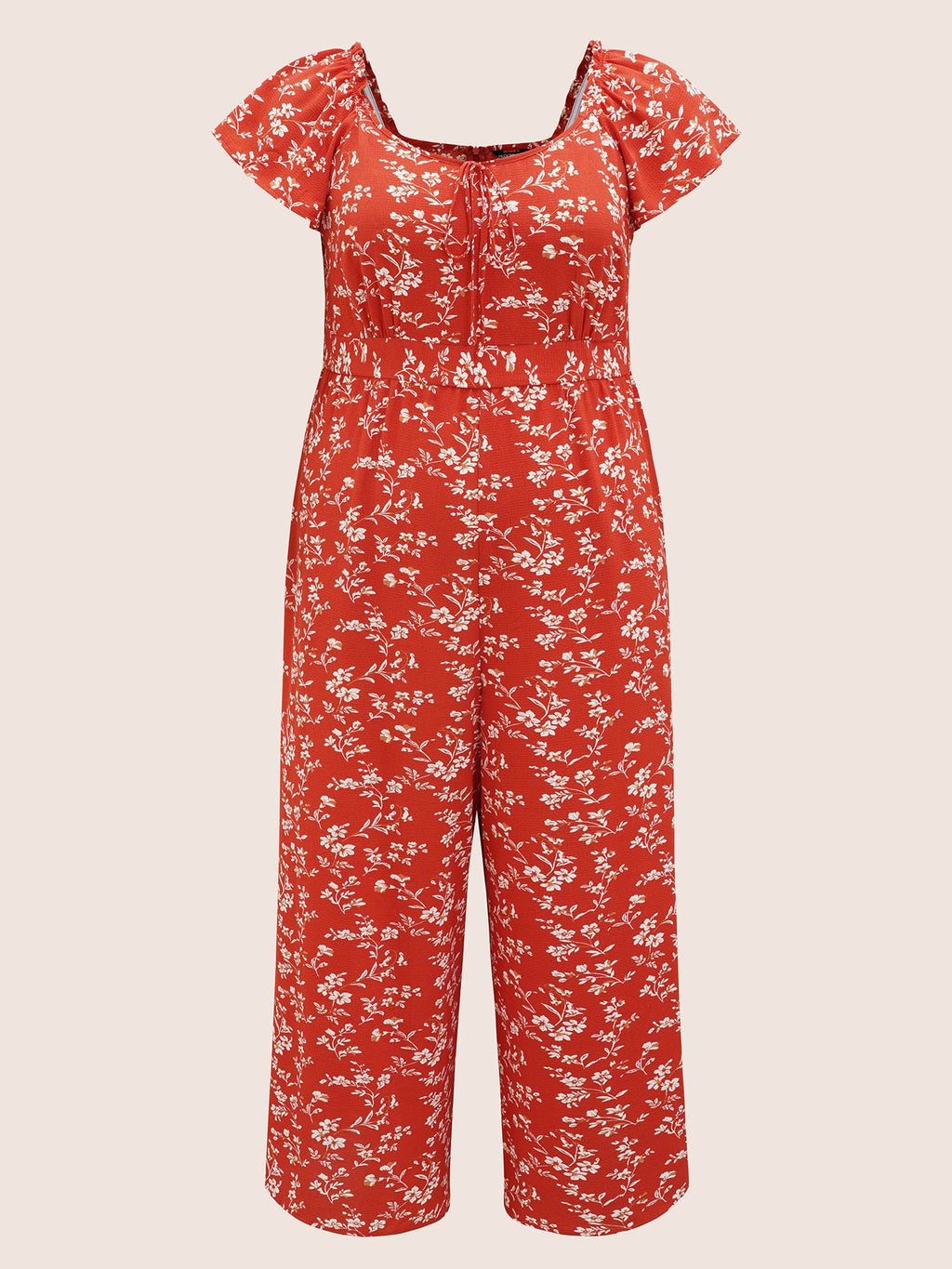 Crew Neck Ditsy Floral Tie Knot Jumpsuit