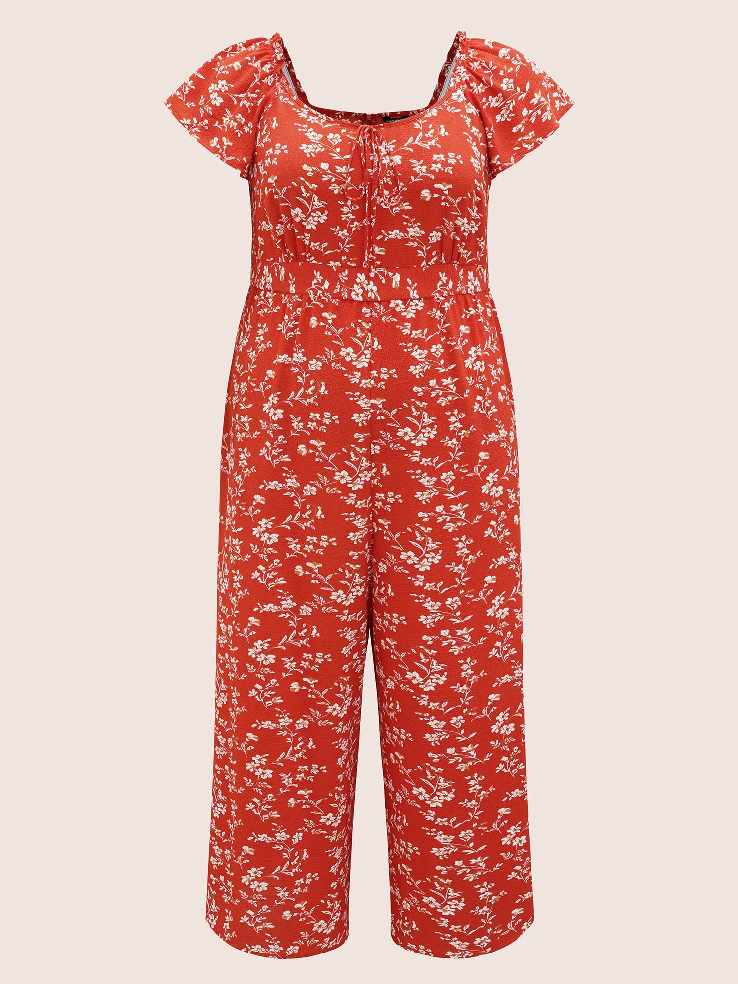 Crew Neck Ditsy Floral Tie Knot Jumpsuit