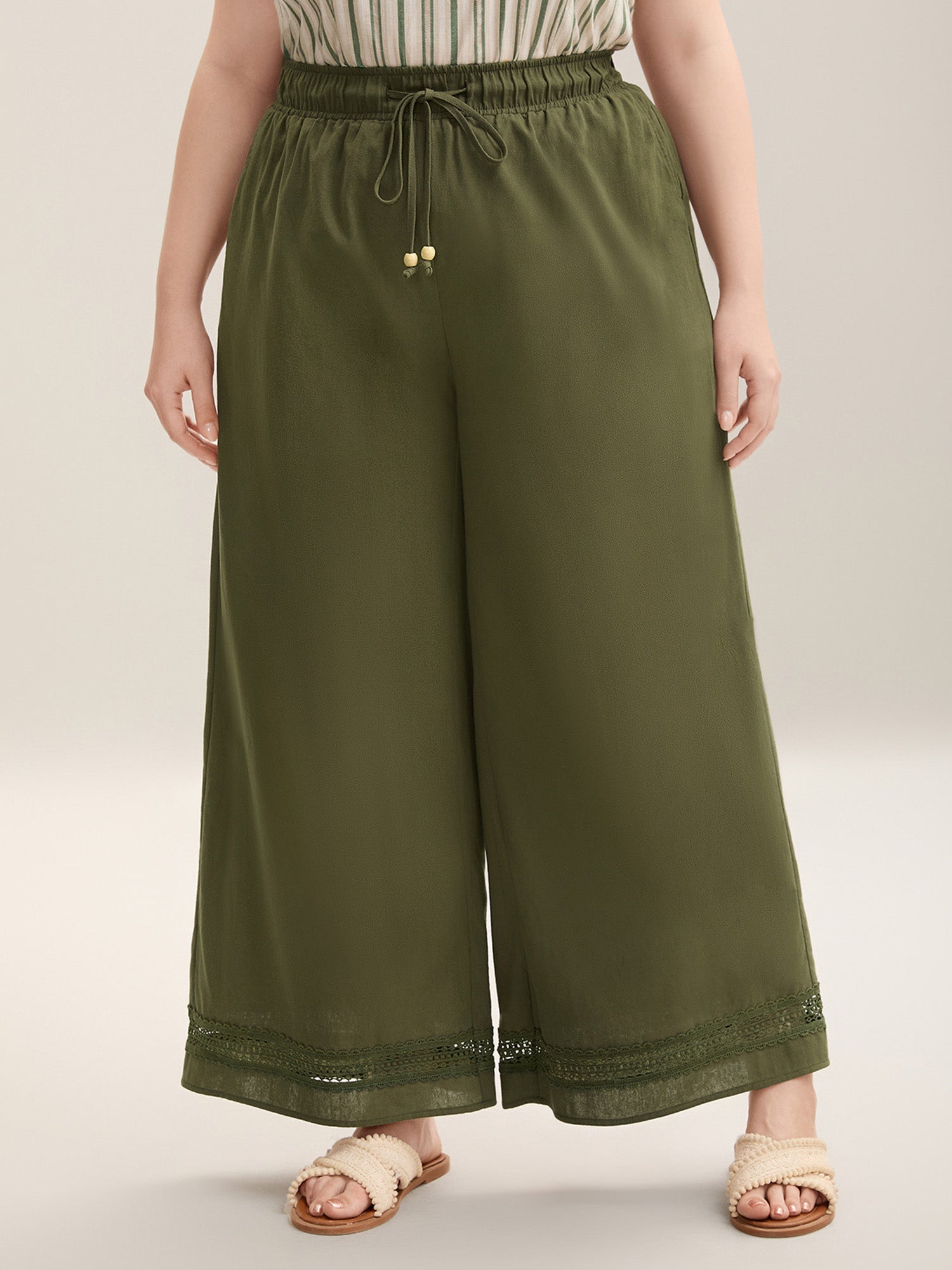 Drawstring Lace Detail Wide-Leg Pants