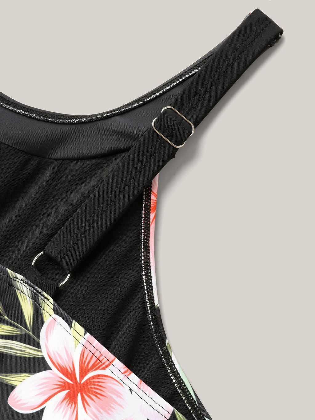Side Floral Pattern Round Neck Swim Top